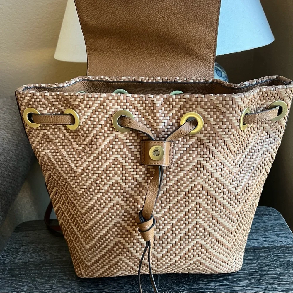 Michael Kors Junie Leather Woven Basket Backpack